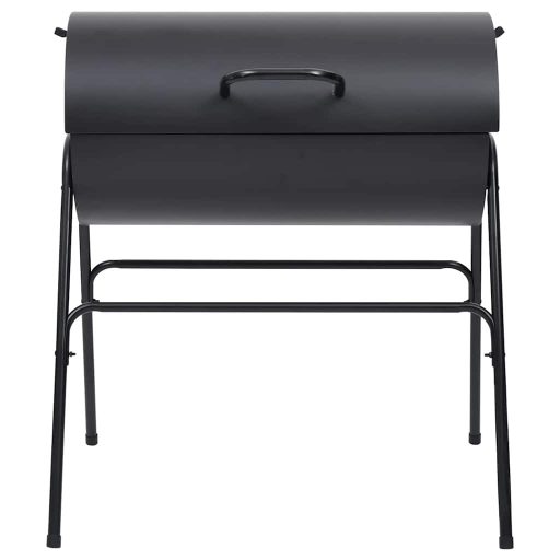 Fekete acél henger alakú grillsütő 2 sütőráccsal 80x95x90 cm