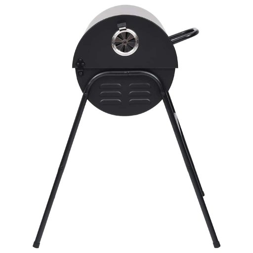 Fekete acél henger alakú grillsütő 2 sütőráccsal 80x95x90 cm