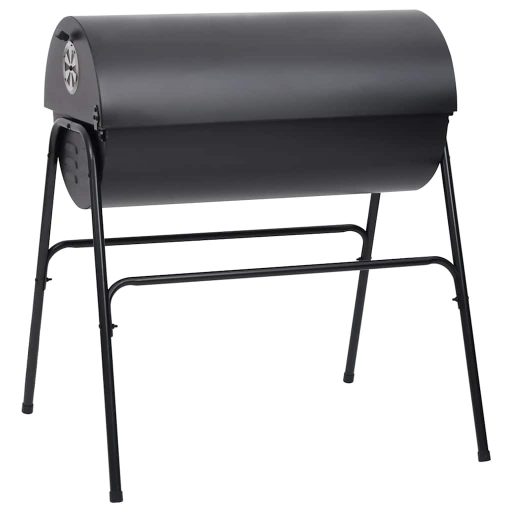 Fekete acél henger alakú grillsütő 2 sütőráccsal 80x95x90 cm