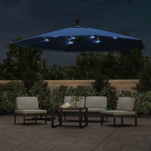 Azúrkék konzolos napernyő LED-világítással 350 cm