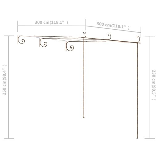Antik barna vas kerti pergola 3 x 3 x 2,5 m