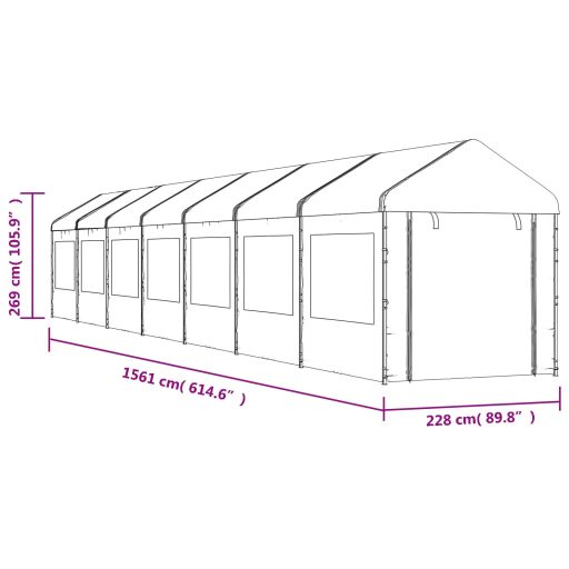 Fehér polietilén pavilon tetővel 15,61 x 2,28 x 2,69 m