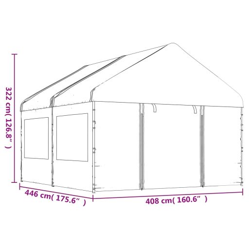 Fehér polietilén pavilon tetővel 4,46 x 4,08 x 3,22 m