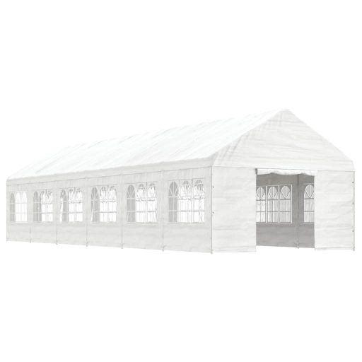 Fehér polietilén pavilon tetővel 13,38 x 4,08 x 3,22 m