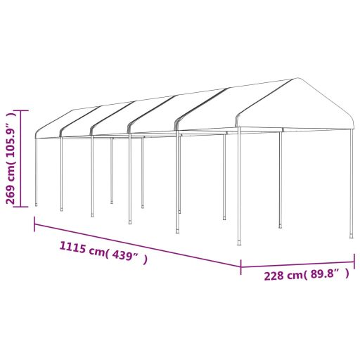 Fehér polietilén pavilon tetővel 11,15 x 2,28 x 2,69 m