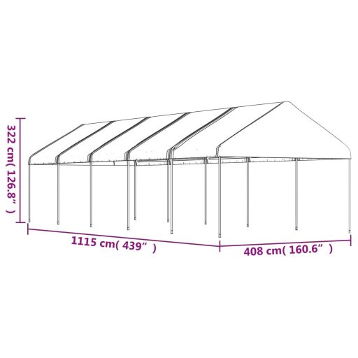 Fehér polietilén pavilon tetővel 11,15 x 4,08 x 3,22 m