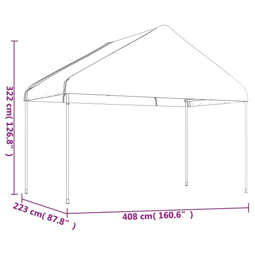 Fehér polietilén pavilon tetővel 11,15 x 4,08 x 3,22 m