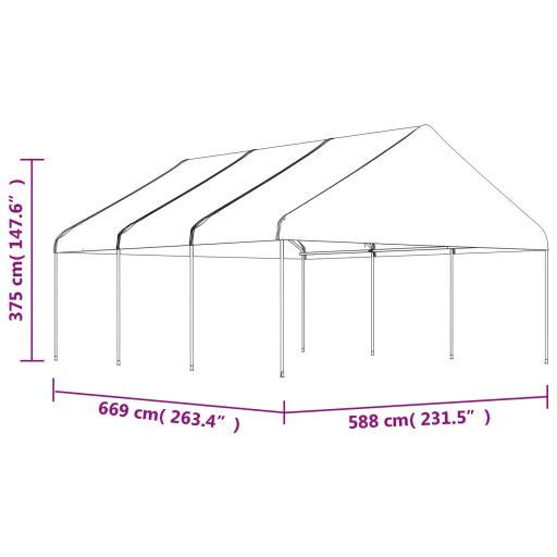 Fehér polietilén pavilon tetővel 6,69 x 5,88 x 3,75 m