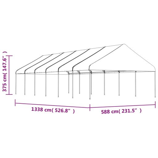 Fehér polietilén pavilon tetővel 13,38 x 5,88 x 3,75 m