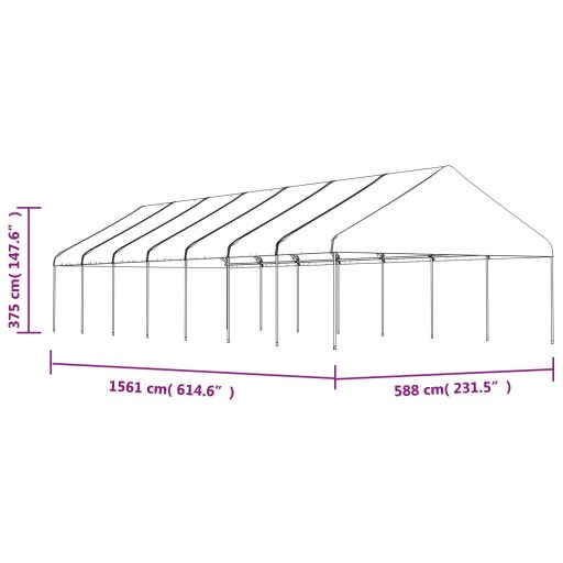 Fehér polietilén pavilon tetővel 15,61 x 5,88 x 3,75 m