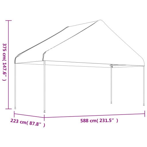 Fehér polietilén pavilon tetővel 17,84 x 5,88 x 3,75 m