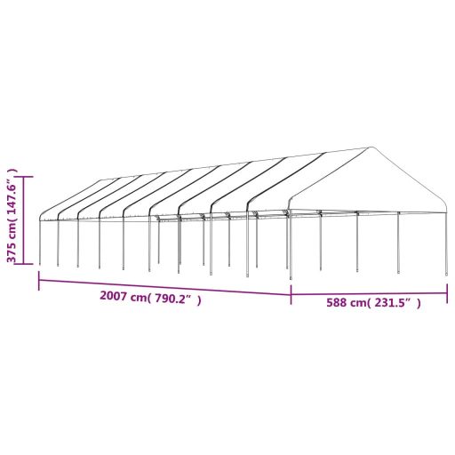 Fehér polietilén pavilon tetővel 20,07 x 5,88 x 3,75 m