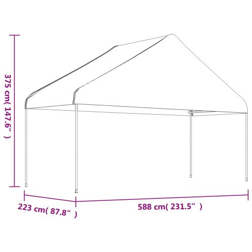 Fehér polietilén pavilon tetővel 20,07 x 5,88 x 3,75 m