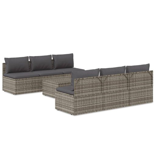 7 részes szürke polyrattan kerti ülőgarnitúra párnákkal