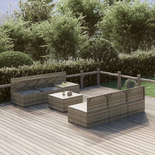 7 részes szürke polyrattan kerti ülőgarnitúra párnákkal