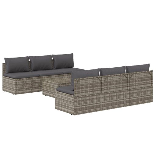 7 részes szürke polyrattan kerti ülőgarnitúra párnákkal