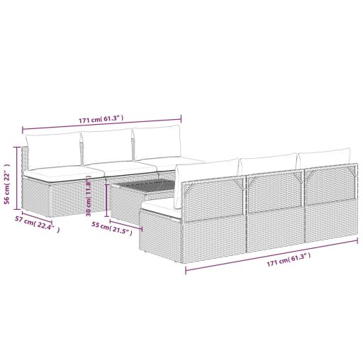 7 részes szürke polyrattan kerti ülőgarnitúra párnákkal