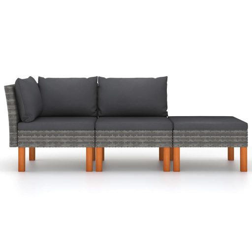3 részes polyrattan és tömör eukaliptuszfa kerti ülőgarnitúra