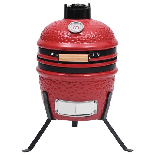 Piros kerámia 2 az 1-ben Kamado grillsütő füstölővel 56 cm