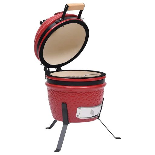 Piros kerámia 2 az 1-ben Kamado grillsütő füstölővel 56 cm