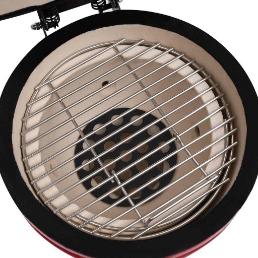 Piros kerámia 2 az 1-ben Kamado grillsütő füstölővel 56 cm