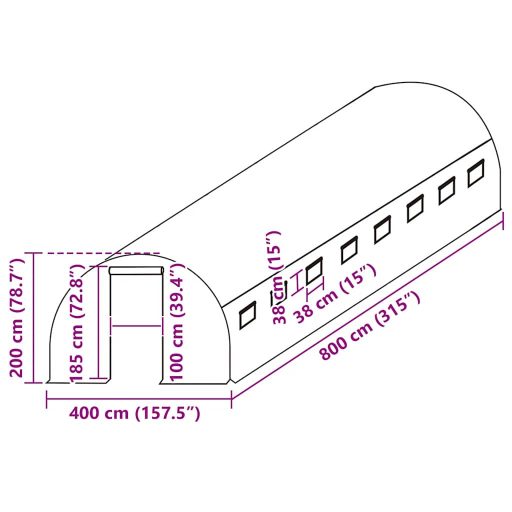 Zöld melegház pótponyva (32 m²) 400 x 800 x 200 cm
