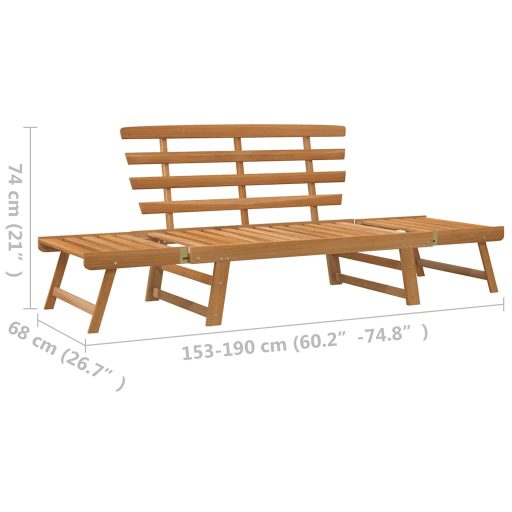 2 az 1-ben tömör akácfa kerti pad 190 cm
