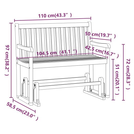 Tömör akácfa kerti hintapad 110 cm