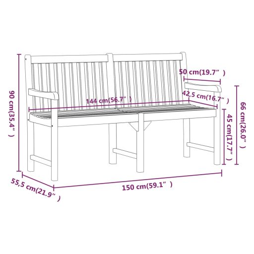 Tömör akácfa kerti pad 150 cm