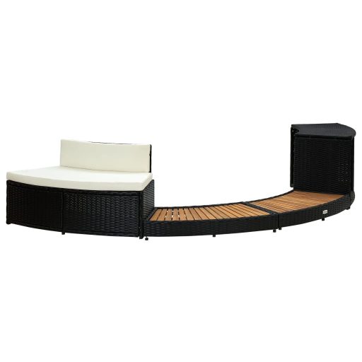 Fekete polyrattan és tömör akácfa pezsgőfürdő keret