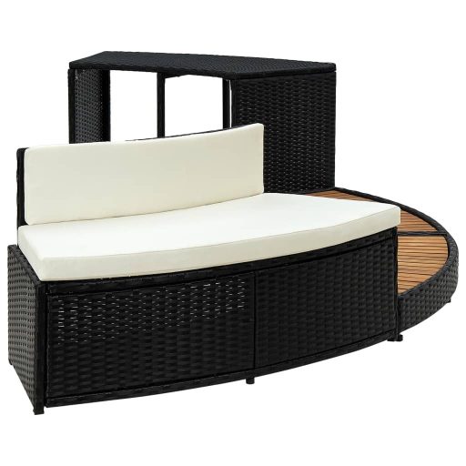 Fekete polyrattan és tömör akácfa pezsgőfürdő keret