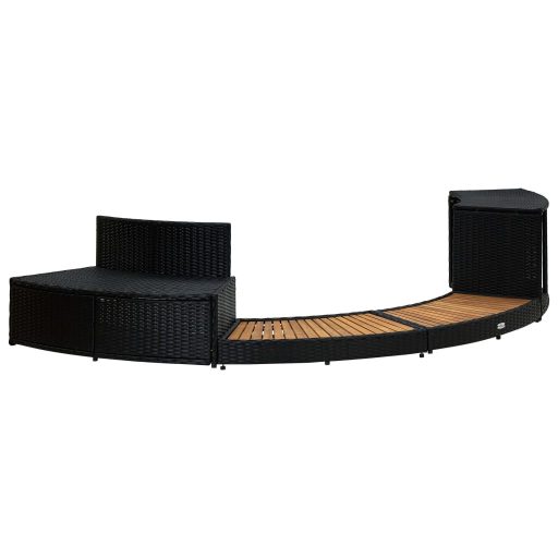 Fekete polyrattan és tömör akácfa pezsgőfürdő keret