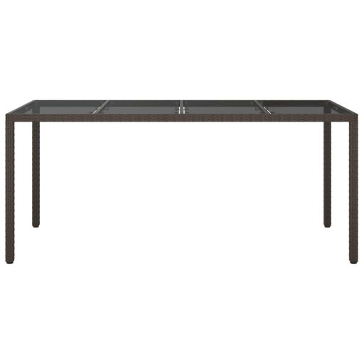 Barna polyrattan és edzett üveg kerti asztal 190 x 90 x 75 cm