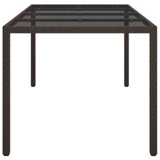 Barna polyrattan és edzett üveg kerti asztal 190 x 90 x 75 cm