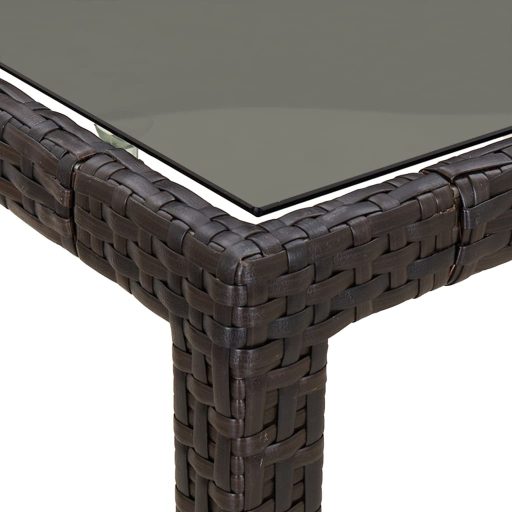 Barna polyrattan és edzett üveg kerti asztal 190 x 90 x 75 cm