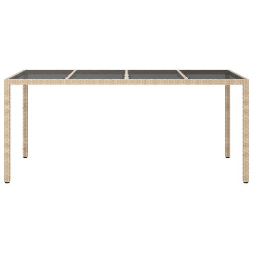 Bézs szürke polyrattan és edzett üveg kerti asztal 190x90x75 cm
