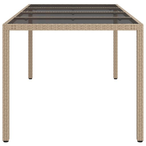 Bézs szürke polyrattan és edzett üveg kerti asztal 190x90x75 cm