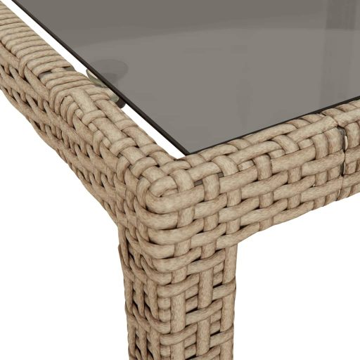 Bézs szürke polyrattan és edzett üveg kerti asztal 190x90x75 cm