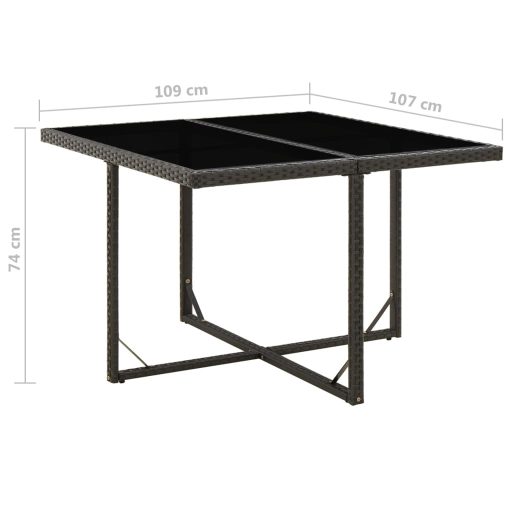 Fekete polyrattan és üveg kerti asztal 109 x 107 x 74 cm