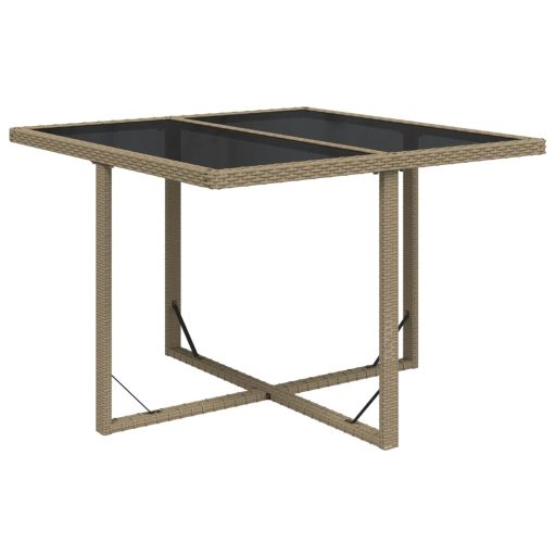 Bézs polyrattan és üveg kerti asztal 109 x 107 x 74 cm