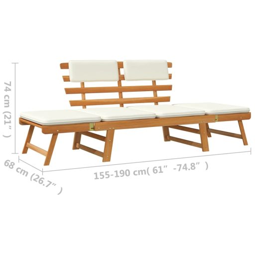 2 az 1-ben tömör akácfa kerti pad párnákkal 190 cm