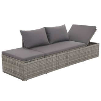   Szürke polyrattan kültéri nyugágy hát- és ülőpárnákkal