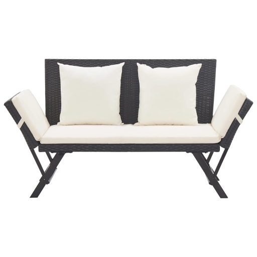 Fekete polyrattan kerti pad párnával 176 cm