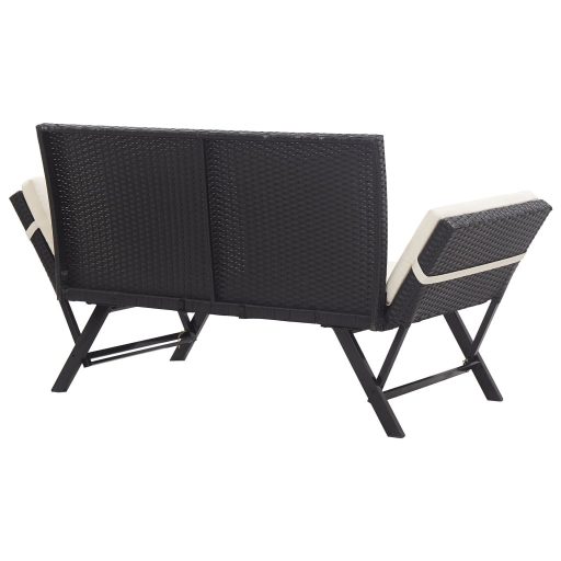 Fekete polyrattan kerti pad párnával 176 cm
