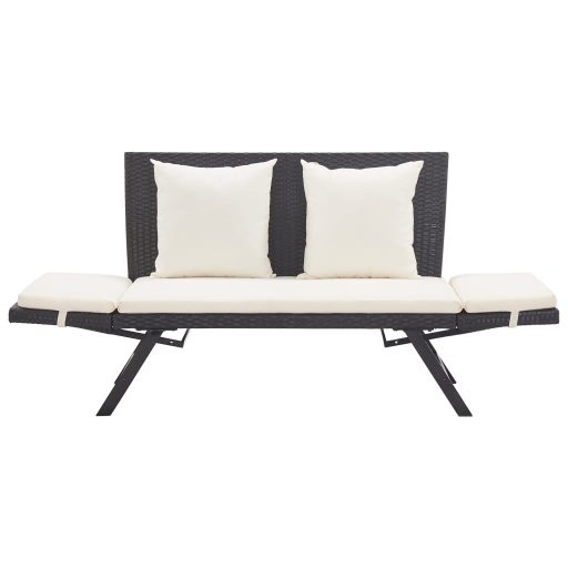 Fekete polyrattan kerti pad párnával 176 cm