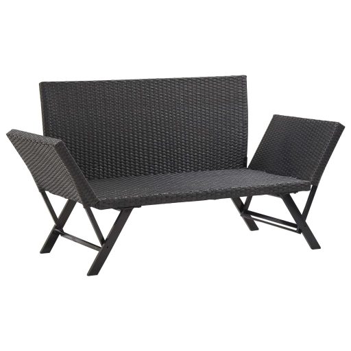Fekete polyrattan kerti pad párnával 176 cm