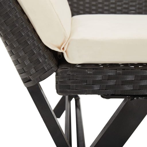 Fekete polyrattan kerti pad párnával 176 cm