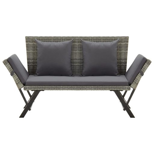 Szürke polyrattan kerti pad párnával 176 cm