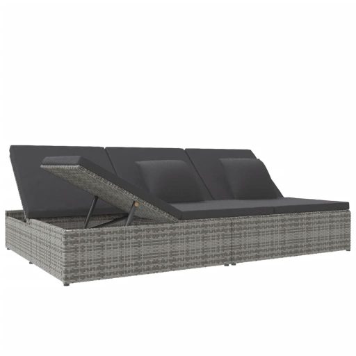 Sötétszürke polyrattan átalakítható napozóágy párnákkal
