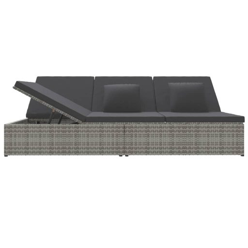 Sötétszürke polyrattan átalakítható napozóágy párnákkal